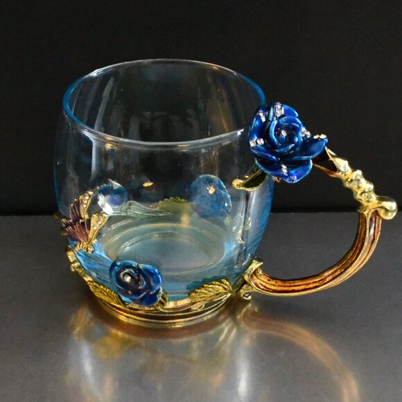 Arc Of France Clear Glass Mugs With Enamel Details Decorative Glassware - Picture 3 of 8